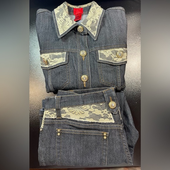 V Cristina Other - V Cristina Denim Suit-Lace Detail and Jeweled Buttons.